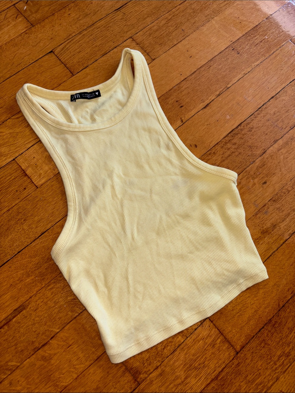Zara Light Yellow Ribbed Crop Tank